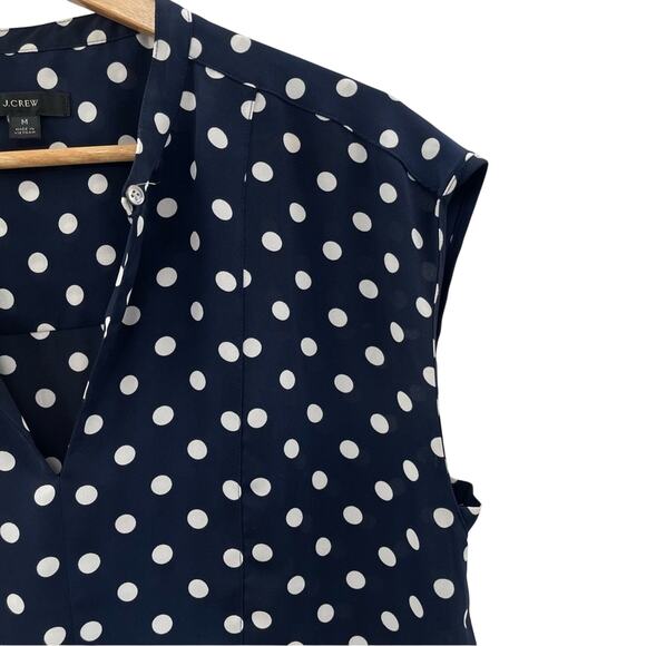 J. Crew Drapey Cap-Sleeve Navy Polka Dot Blouse Layering Shirt Comfy Size Medium - Picture 5 of 10